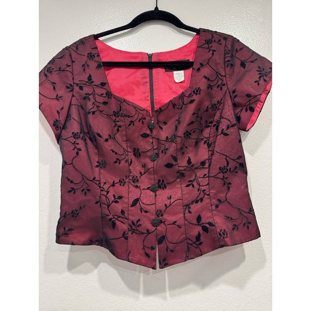 Vintage‎ Chelsea Nites Whimsigoth Top Evening Dark Romantic Floral Glitter Glam